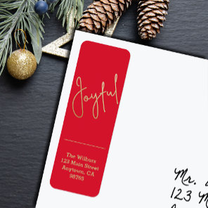 Gold JOYFUL on Red Christmas Return Address Label