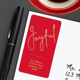 Gold JOYFUL on Red Christmas Return Address Label