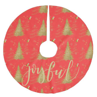 Gold JOYFUL on Red ChristmasHoliday Party Brushed Polyester Tree Skirt