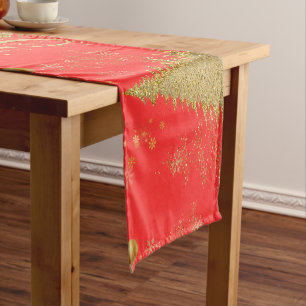 Gold JOYFUL on Red ChristmasHoliday Party Short Table Runner