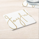 Gold JOYFUL on White Christmas Square Paper Coaster<br><div class="desc">Joyful in a faux gold foil script on these white coasters,  stylish for any Christmas holiday occasion or to give a gift. MATCHING items in our store.</div>