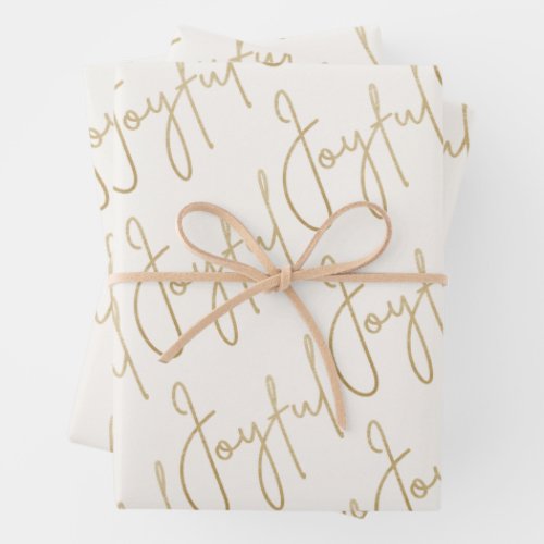 Gold JOYFUL on White Wrapping Paper Sheets