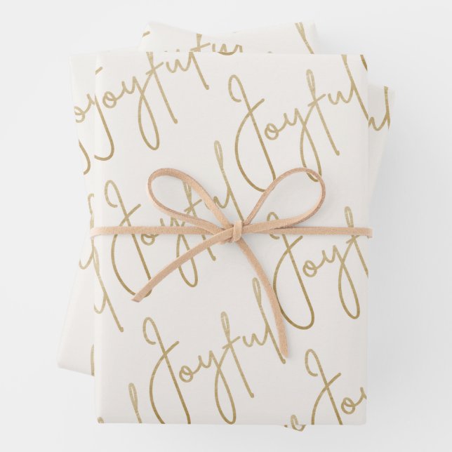 Gold JOYFUL on White Wrapping Paper Sheets (In situ)