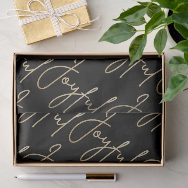 Gold JOYFUL Script on Black Tissue Paper (Gift)