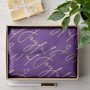Gold JOYFUL Script on Purple Tissue Paper