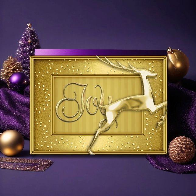 Gold Jumping Deer Joy Holiday Card (Creator Uploaded)