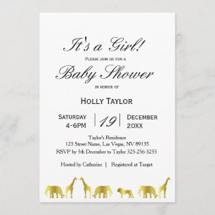 Gold Jungle Animals Baby Shower Invitation