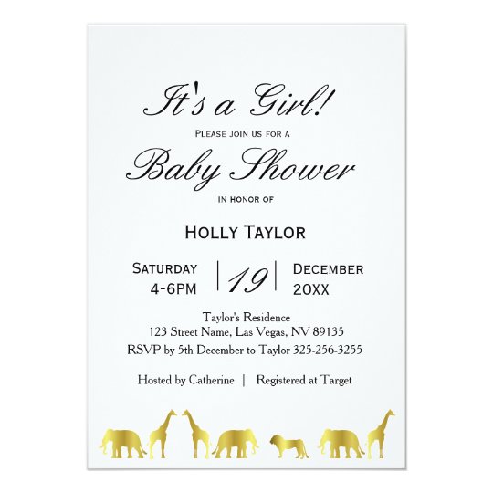 Gold Jungle Animals Baby Shower Invitation
