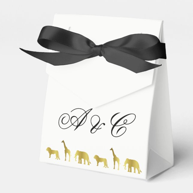 Gold Jungle Animals Party Favor Bags Boxes (Front Side)