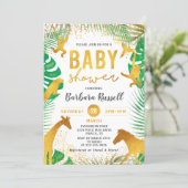 Gold Jungle Animals Safari Boy Baby Shower Invitation (Standing Front)