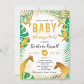 Gold Jungle Animals Safari Boy Baby Shower Invitation (Front)