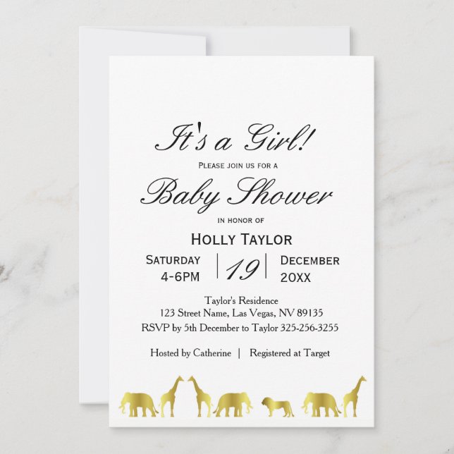 Gold Jungle Baby Shower Invitation (Front)