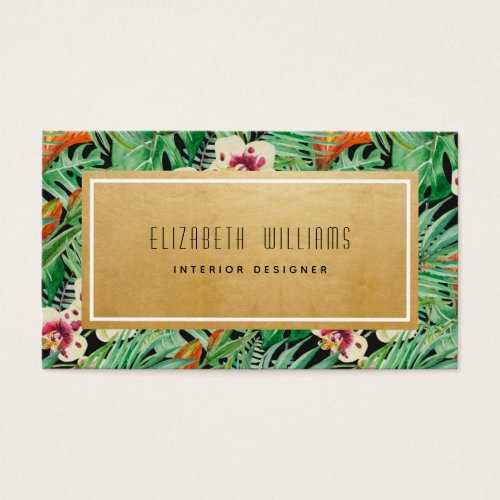 Gold Jungle Floral Interior Designer Business Card