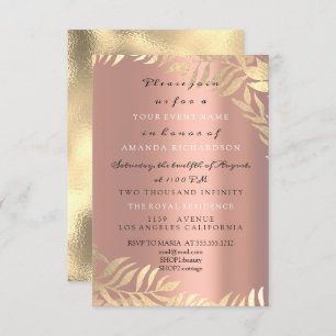 Gold Jungle Rose Pink Gold Elegant Bridal Birthday Invitation