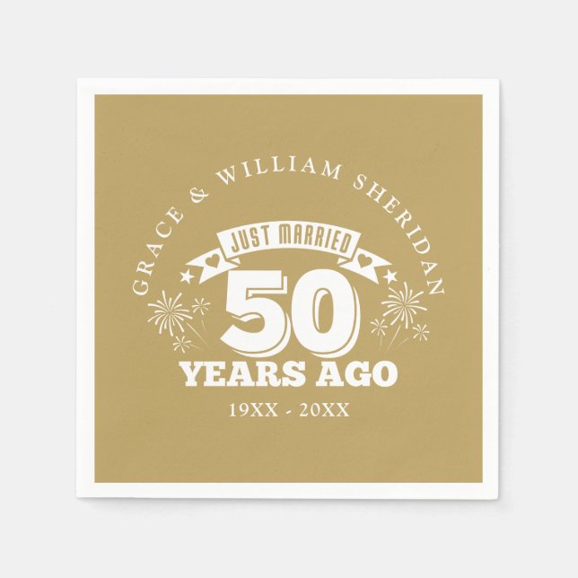 Gold Just Married 50th Wedding Anniversary Napkins (Front)