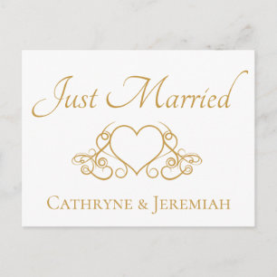 Gold Just Married Elegant Wedding Announcement Postcard