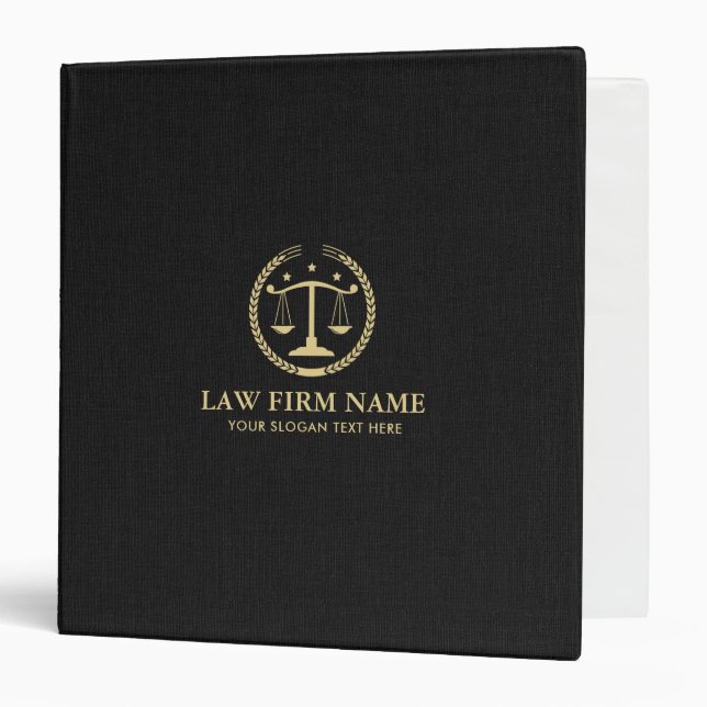 Gold Justice Logo On Black Linen Texture 3 Ring Binder (Front/Inside)