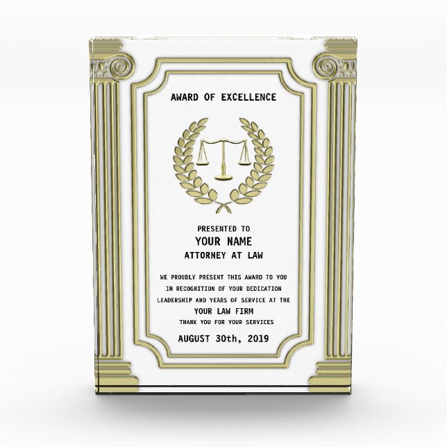 Gold Justice Scale Acrylic Award (Front)