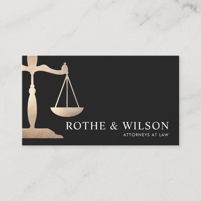 Gold Justice Scale Attorney Black Business Card (Front)