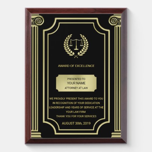 Gold Justice Scale Award Plaque