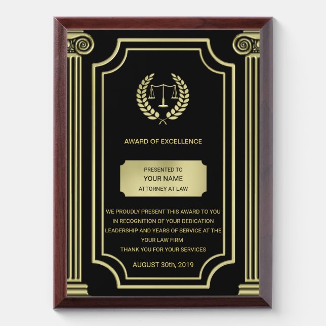 Gold Justice Scale Award Plaque (Vertical)