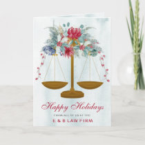 Gold Justice Scale Holly Wreath Lawyer Christmas  Holiday Card