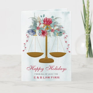 Gold Justice Scale Holly Wreath Lawyer Christmas Holiday Card