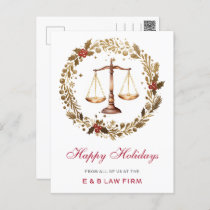 Gold Justice Scale Holly Wreath Lawyer Christmas Holiday Postcard