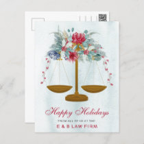 Gold Justice Scale Holly Wreath Lawyer Christmas Holiday Postcard