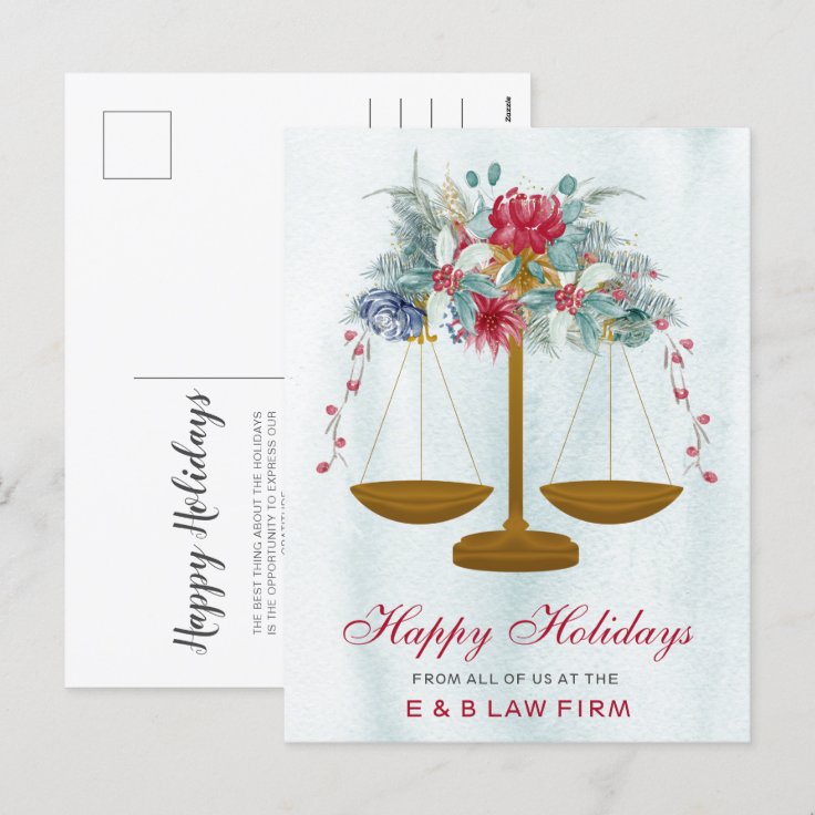Gold Justice Scale Holly Wreath Lawyer Christmas Holiday Postcard Zazzle