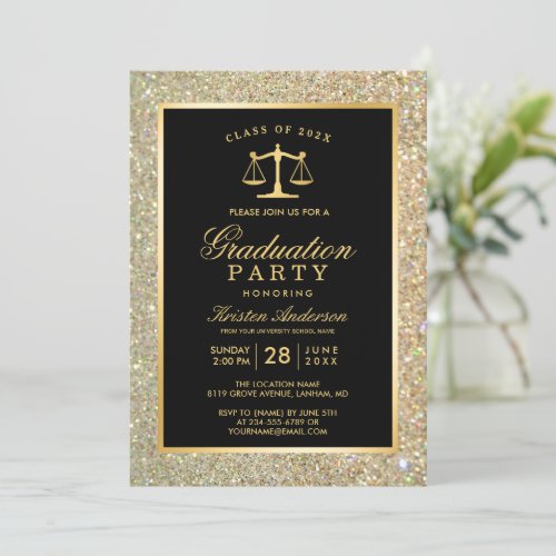 Gold Justice Scale Law School Graduation Party Card