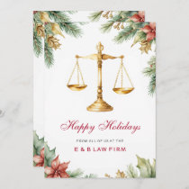 Gold Justice Scale Pine Holly Law Firm Christmas Holiday Card