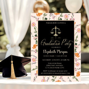 Gold Justice Scale Wildflowers Photo Graduation Invitation
