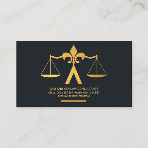 Gold Justice Scales Minimalist Simple Law Business Card