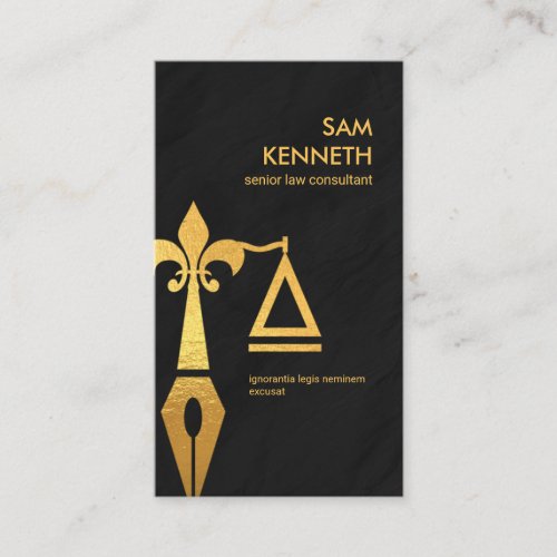 Gold Justice Scales Pen Black Grunge Lawyer Business Card