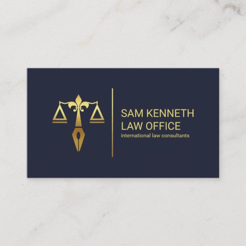 Gold Justice Scales Pen Gold Stripe Lawyer Business Card