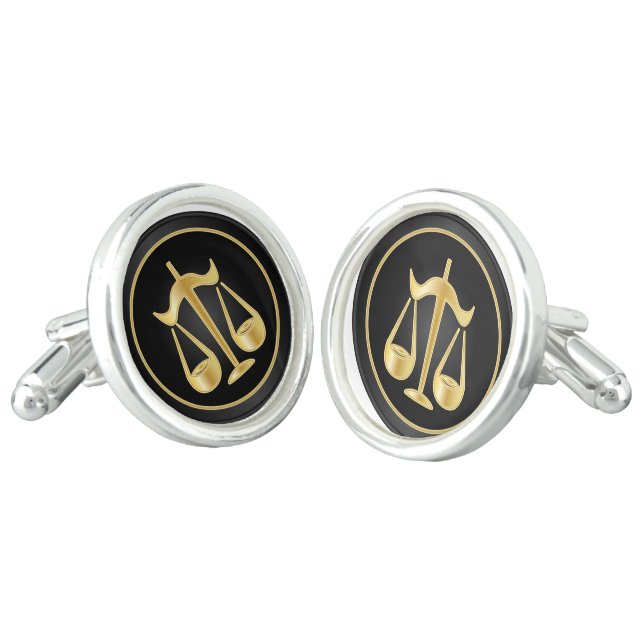 Gold Justice Symbol Scales with Black Background Cufflinks (Angled)