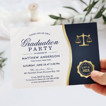 Gold Justice Wreath Law School Graduation Party Invitation by CardHunter at Zazzle