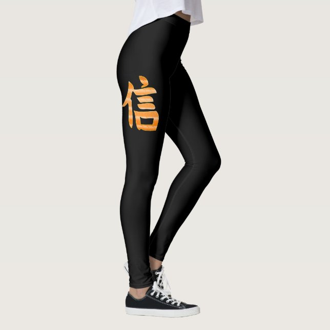 Gold Kanji Believe Leggings | Custom Black Design (Right)