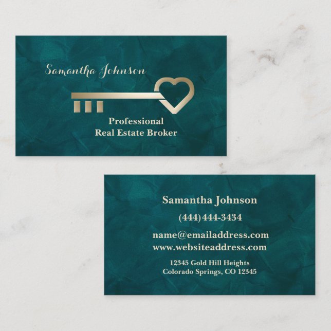 Gold Key Aquamarine Real Estate Business Card (Front/Back)