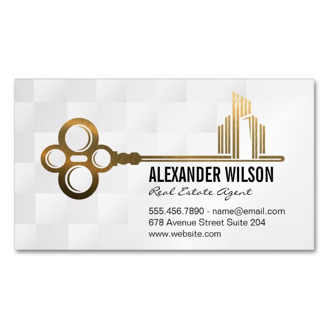 Gold Key City Logo | Real Estate Property Business Card Magnet (Front)