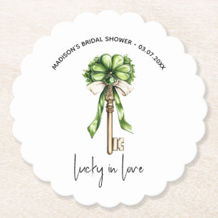 Gold Key Clover Bridal Shower Personalized Paper Coaster