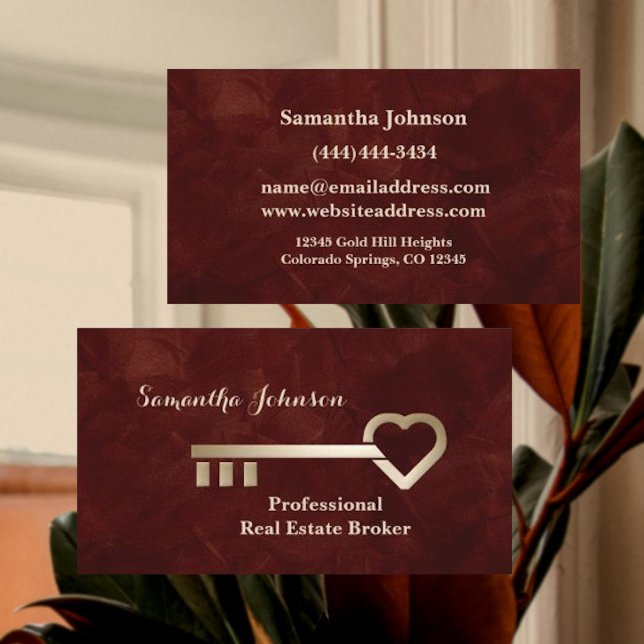 Gold Key Crimson Red Real Estate Business Card (Creator Uploaded)