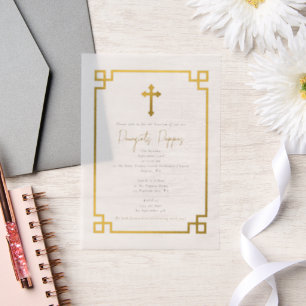 Gold Key Greek Orthodox Christening Baptism Vellum Invitations