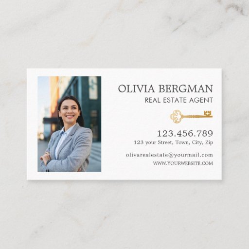 Customizable Gold Key Professional Real Estate Vertical Photo  Business Card
