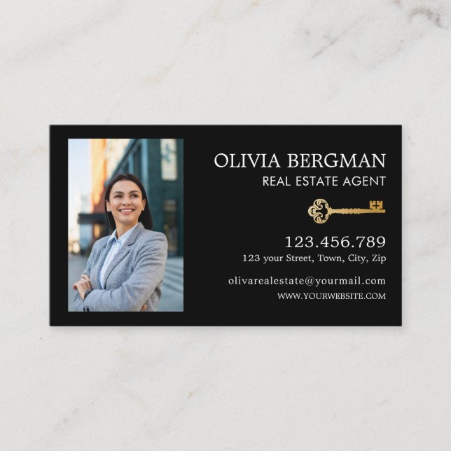 Gold Key Professional Real Estate Vertical Photo  Business Card (Front)