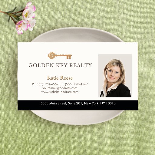 Customizable Gold Key Real Estate Agent Photo Business Card