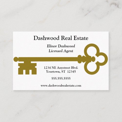 Gold Key Simple Minimalist Real Estate Business Card