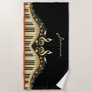 Gold Keyboard And Red Stripe Beach Towel