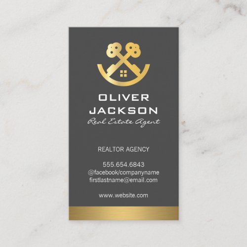 Gold Keys and Home Logo  Real Estate Business Card